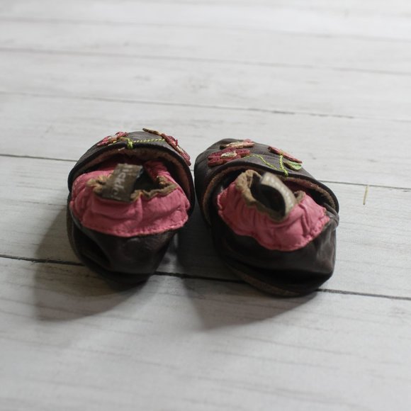 Tommy Tickle Baby Girl Genuine Leather Soft Sole Crib Shoes Brown 0-6 Mo - Picture 4 of 6